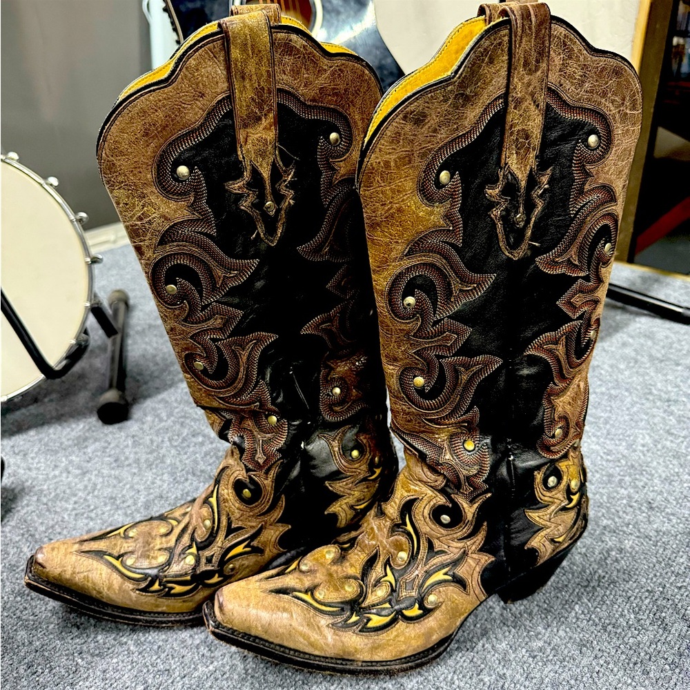 Corral Tall Inlay Studded Leather Cowgirl Western Boots 10 m